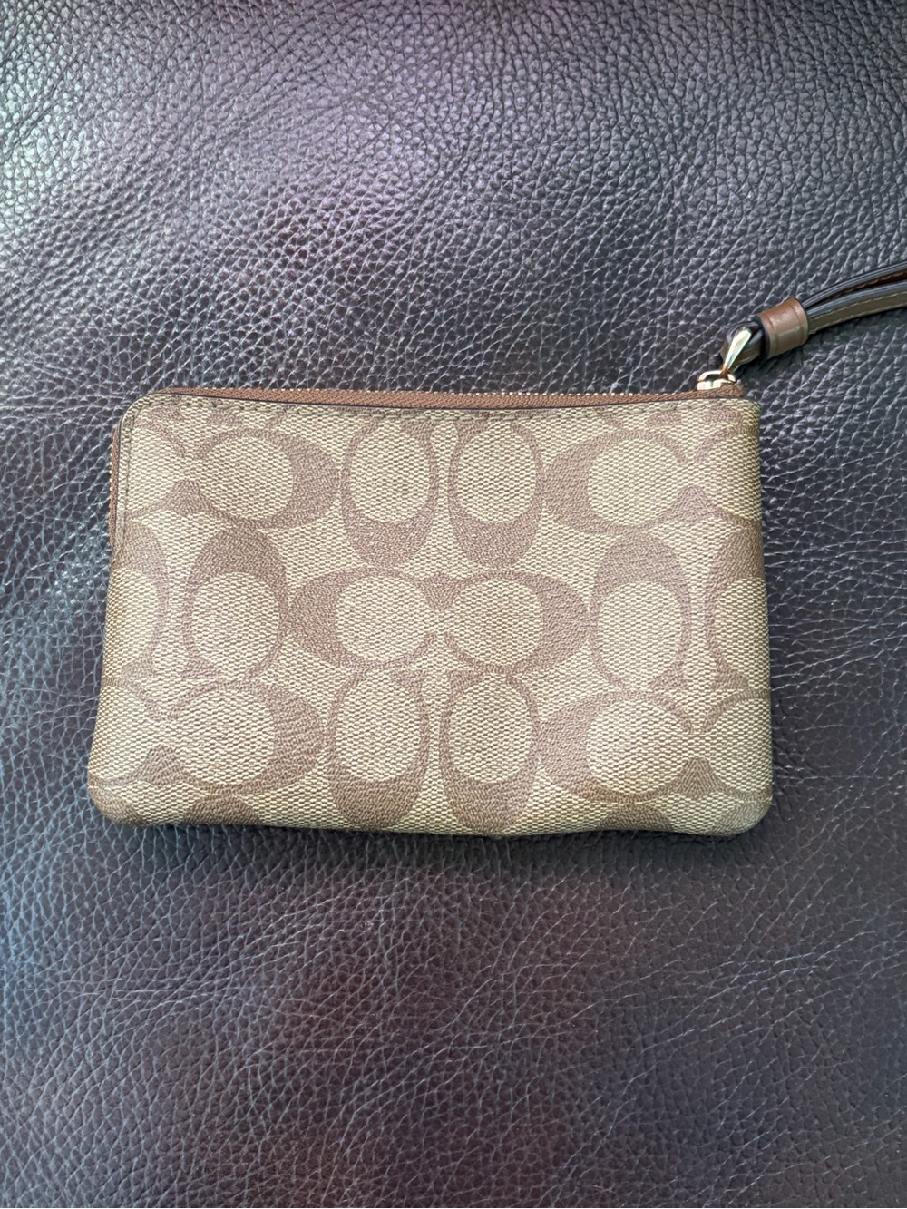 Coach Brown Signature Canvas Wristlet